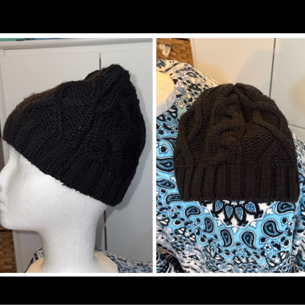 Beanie Knitting Pattern/Chunky Soft Knit Ribbed in black one size fits all. EUC.